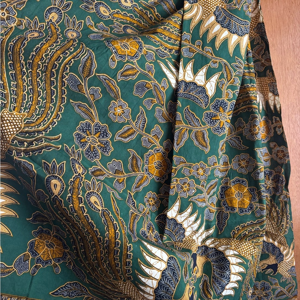 Elegant Green and Gold Batik Fabric